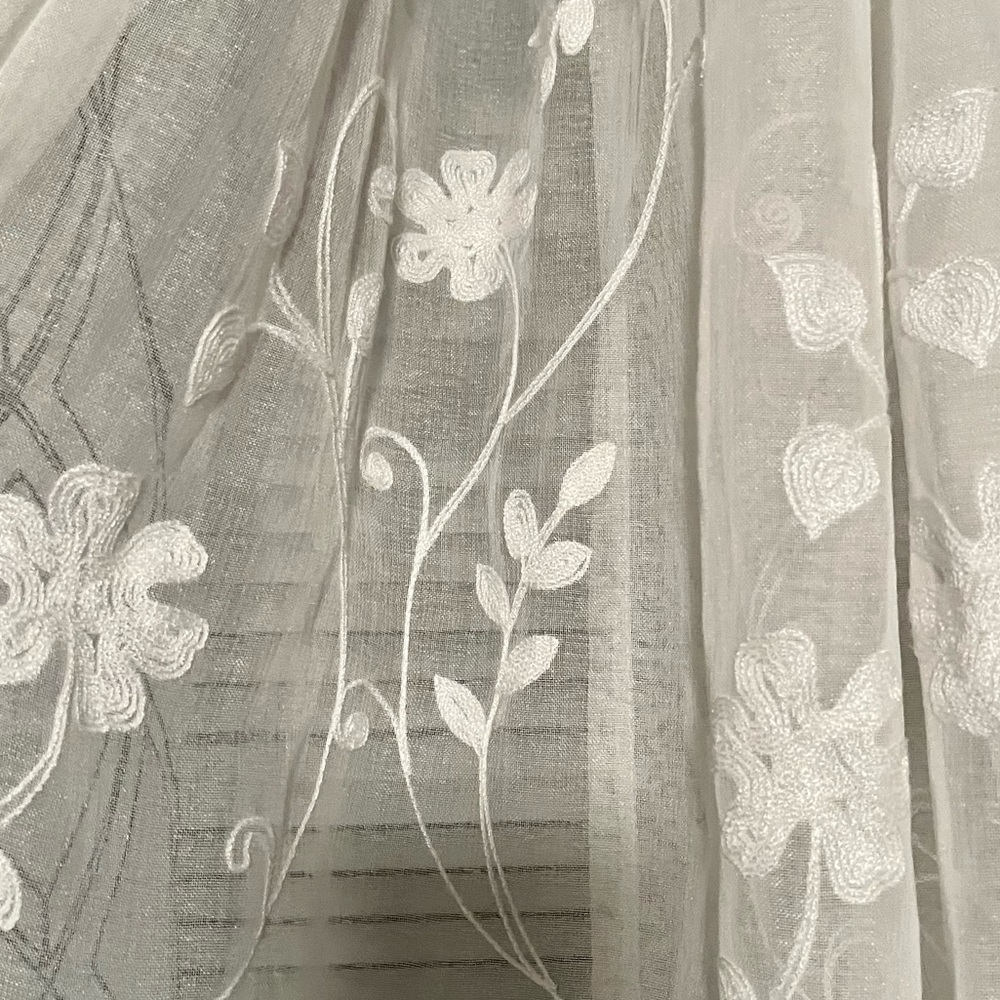 Sheer Embroidered Floral Panel Pair in Cream, 36” x 82” - Picture 2 of 3